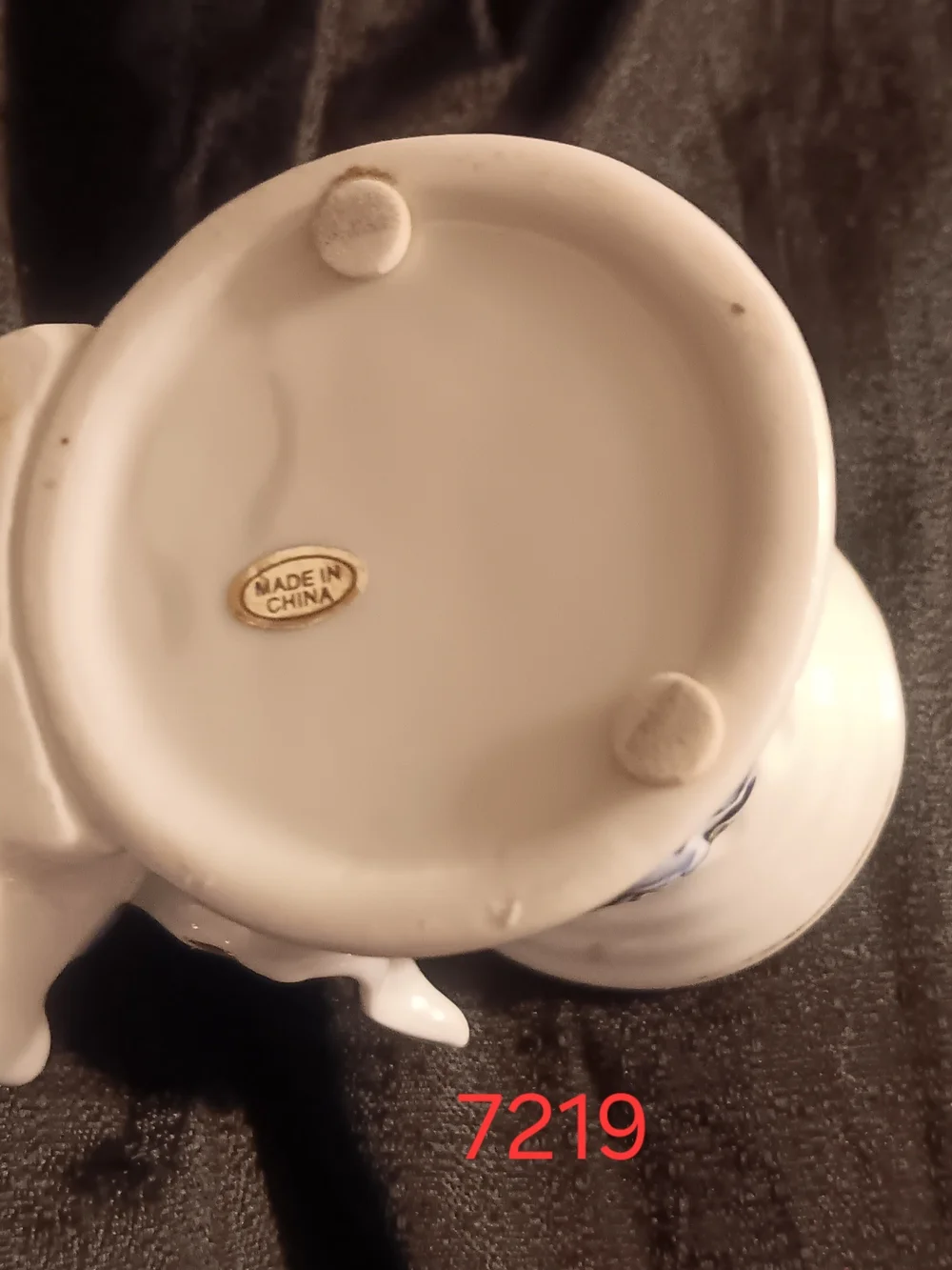White Ceramic Elephant Planter Blue Floral Accents